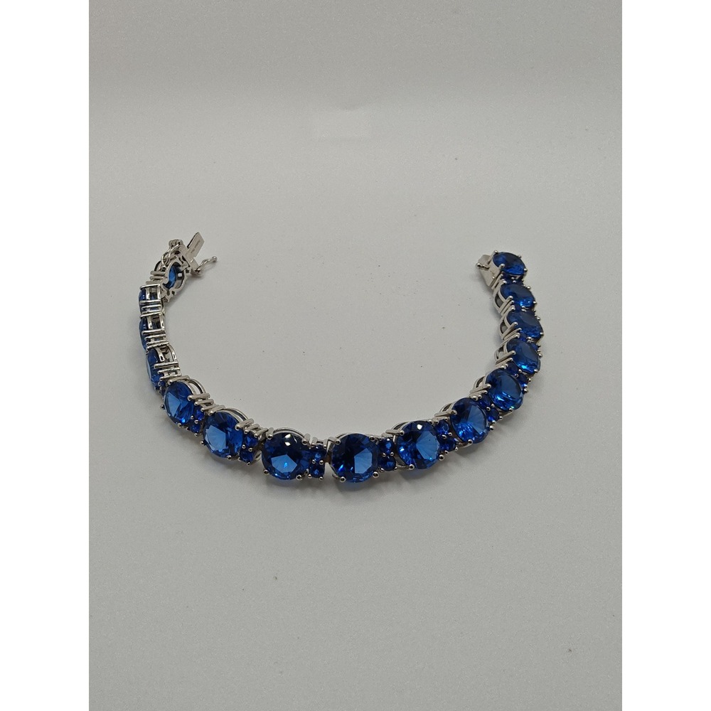 Dark London Blue‎ Topaz Sterling Silver Tennis Bracelet